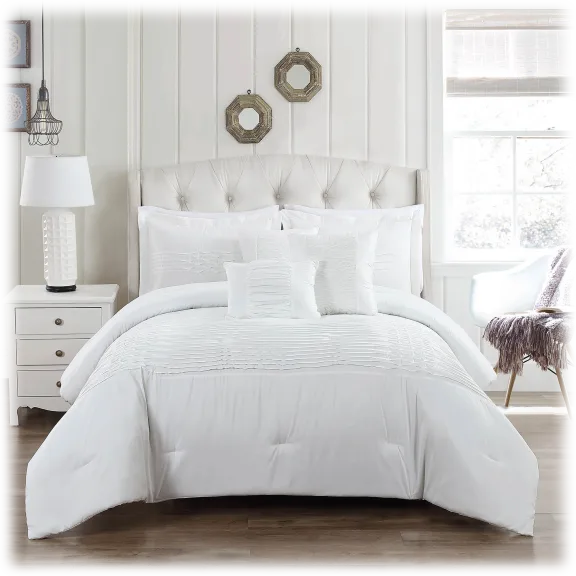 6-Piece: Elegant Linens Geonna Solid Ruffle Ruching Comforter Set