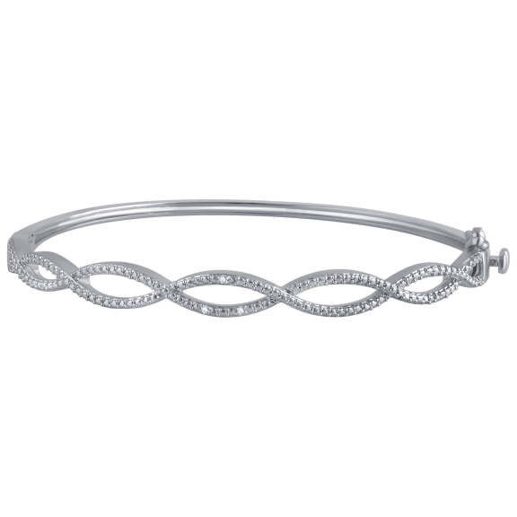 Diamond Muse 14K White Gold Plated Diamond Accent Criss Cross Bangle