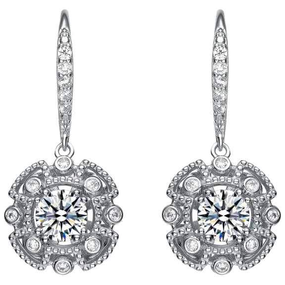 Genevive Sterling Silver Cubic Zirconia Charm Leverback Earrings