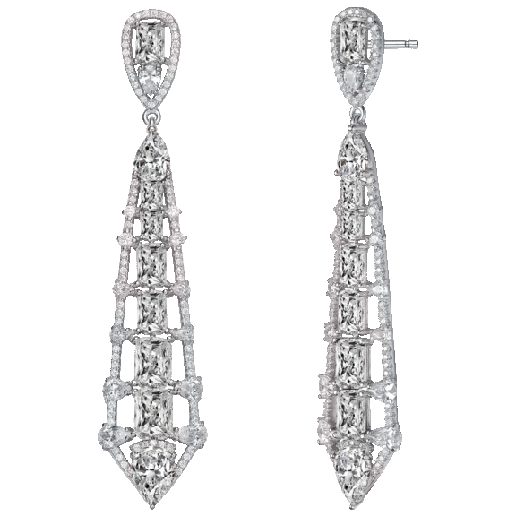 Genevive Sterling Silver Cubic Zirconia Ladder Style Dangle Earrings