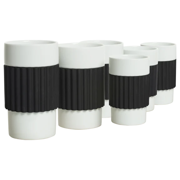 6-Piece Porcelain Ripple Mugs with Silicone Grips