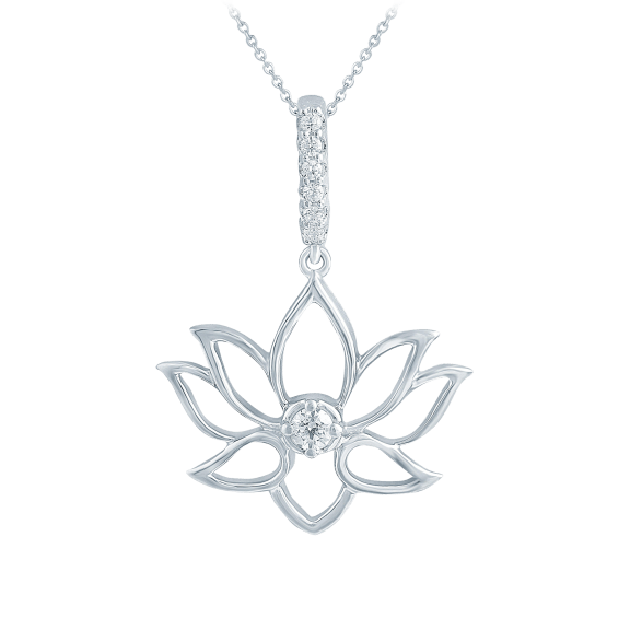 Fifth and Fine 1/10 Carat TW Diamond Lotus Flower Pendant in Sterling Silver