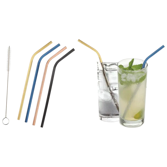 4-Pack: Colored Platinum Stainless Steel Straws with Brush