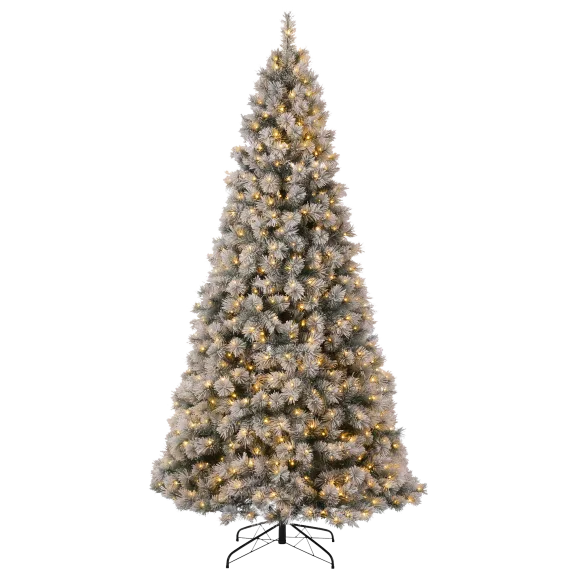 Glitzhome 9ft Pre-Lit Snow Flocked Artificial Spruce Christmas Tree