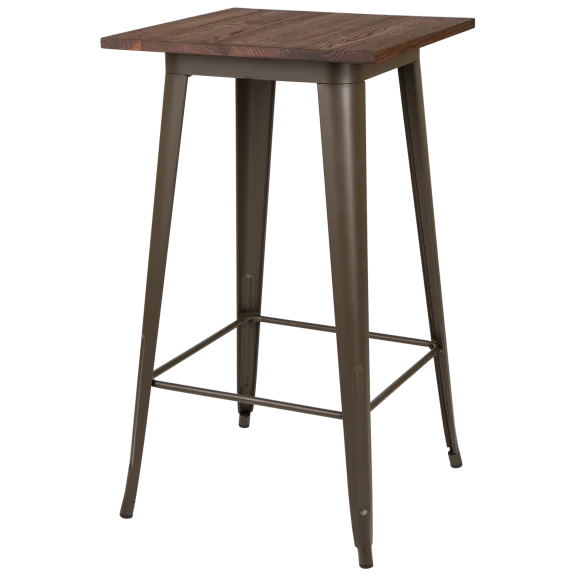 Glitzhome Steel bar table with Solid Elm Wood Top
