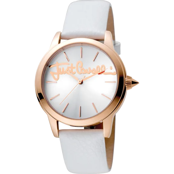 Just Cavalli Women's Logo Silver Dial Calfskin Leather Watch
