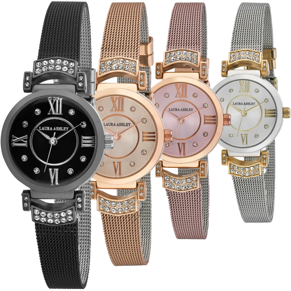 Laura Ashley Ladies Deco Crystal Accent Mesh Watch
