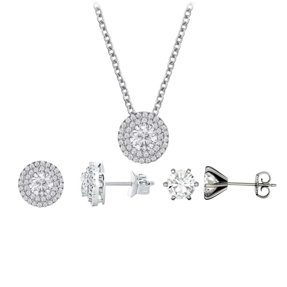 Diamond Muse 3-Piece Round Cut Pendant Necklace With Two Earring Sets
