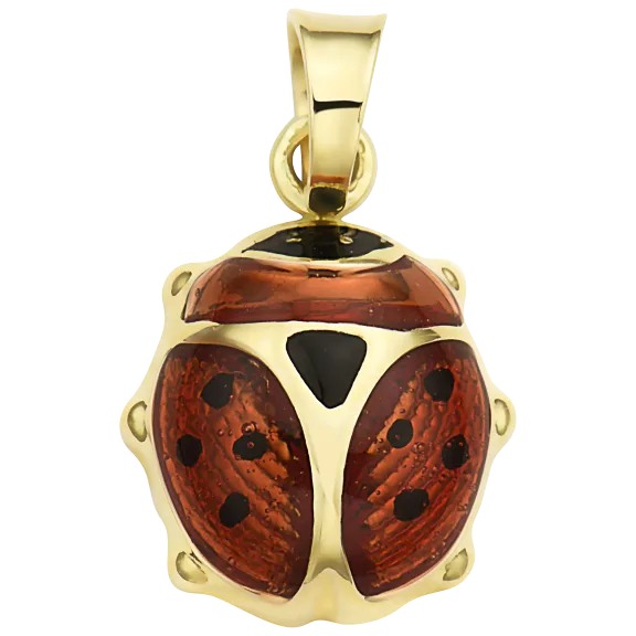 Pori Jewelers 14K Yellow Gold Enameled Red and Black Ladybug Pendant