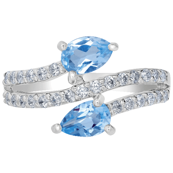 Gemistry Sterling Silver Genuine Stone and Cubic Zirconia Bypass Ring