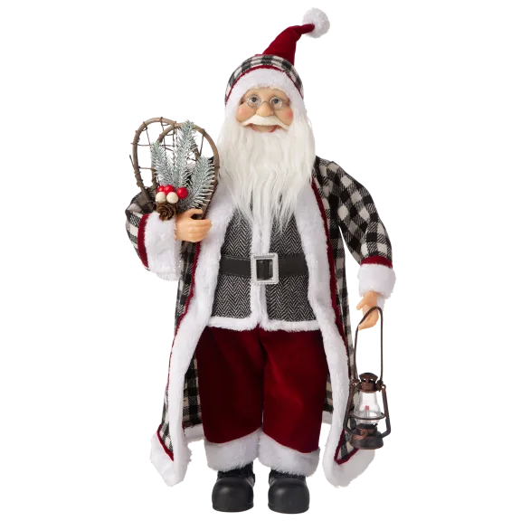 Glitzhome 18.11"H Black&White Plaid Santa Figurine