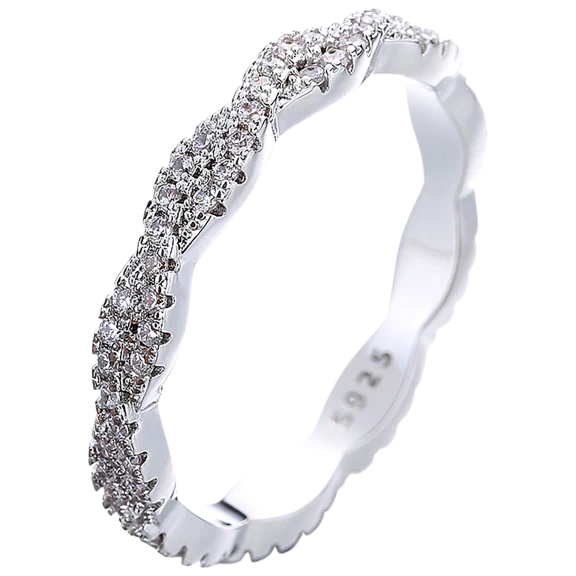 Rose And Lilly Sterling Silver Twisted Band Ring With Crystals