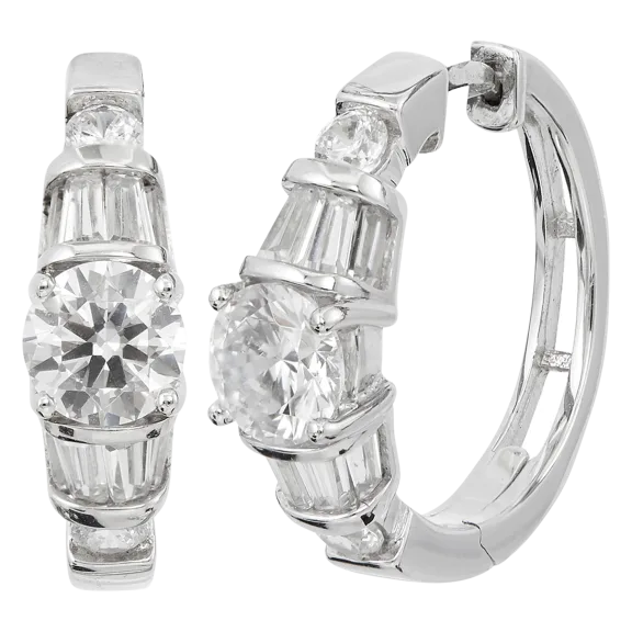 Savvy Cie Sterling Silver Statement Anniversary Baguette Hoop Earrings