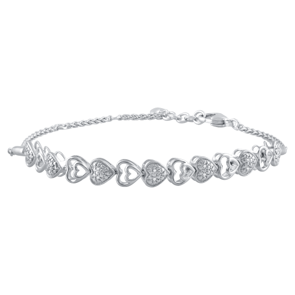 Allure Diamond Double Solid Heart Within A Heart Sterling Silver Bracelet