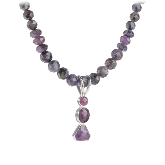 Jay King Purple Sapphire Pendant with Beaded Necklace in Sterling Silver