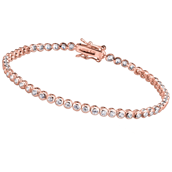 Genevive Cubic Zirconia Round Bezel Rose Plated Bracelet