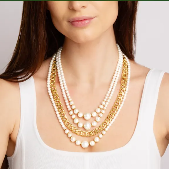 Martha Stewart Four Strand Pearl and Chain Gold Necklace