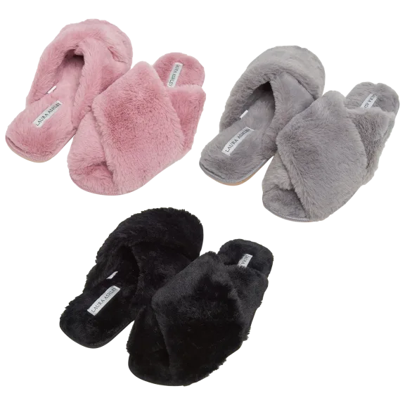 Laura Ashley Plush Cross Band Slippers