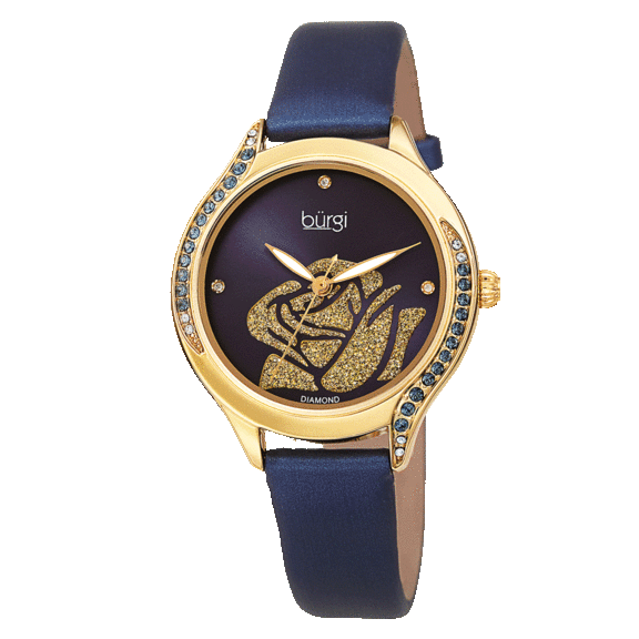 Burgi Quartz with Diamond and Swarovski Crystals Rose Leather Strap Watch