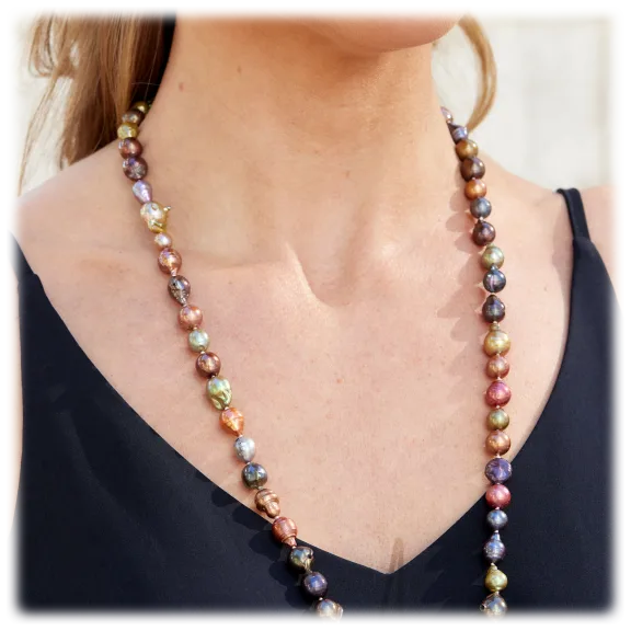 Savvy Cie Rich Earthtone Hues Large Baroque Pearl Necklace