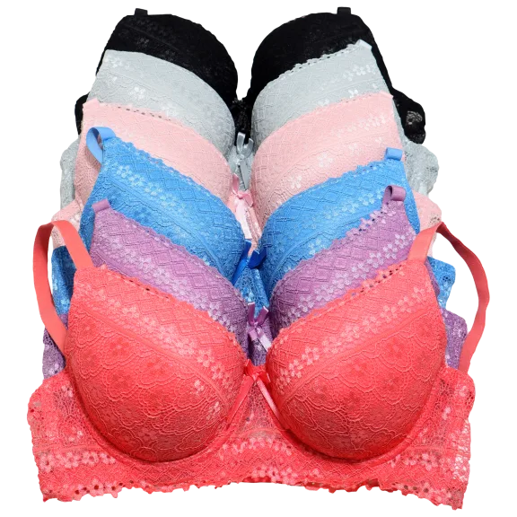 6-Pack: Angelina Wired, Padded Lace Bras with Adjustable Straps