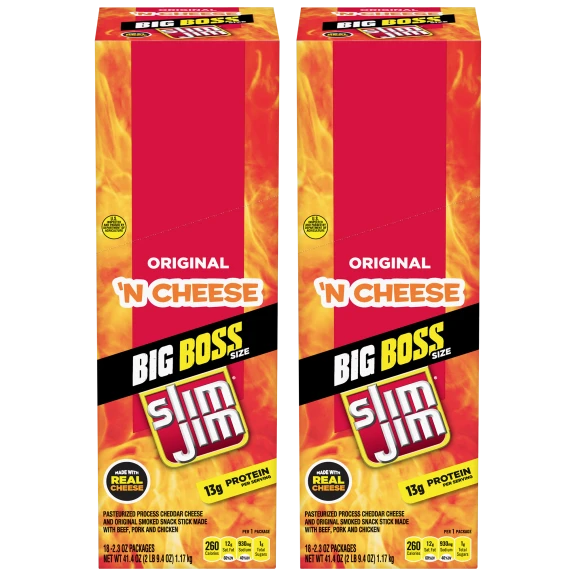 36-Pack: Slim Jim Big Boss Original N' Cheese Sticks (2.3oz) (Best By 4/7/23)