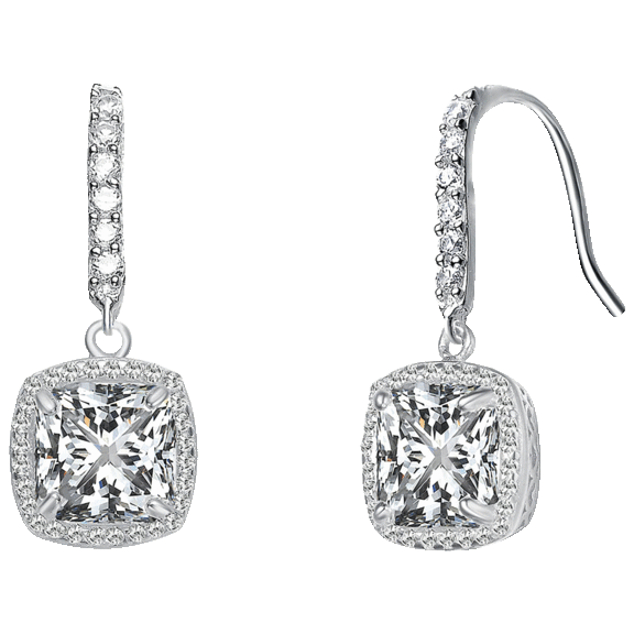 Genevive Asscher Cut CZ Square Drop Earring with Gold Plated Finish