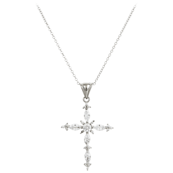 Savvy Cie Sterling Silver Cubic Zirconia Cross Necklace