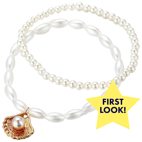Golden NYC Jewelry 2 Piece Freshwater Pearl Gold Seashell Anklet