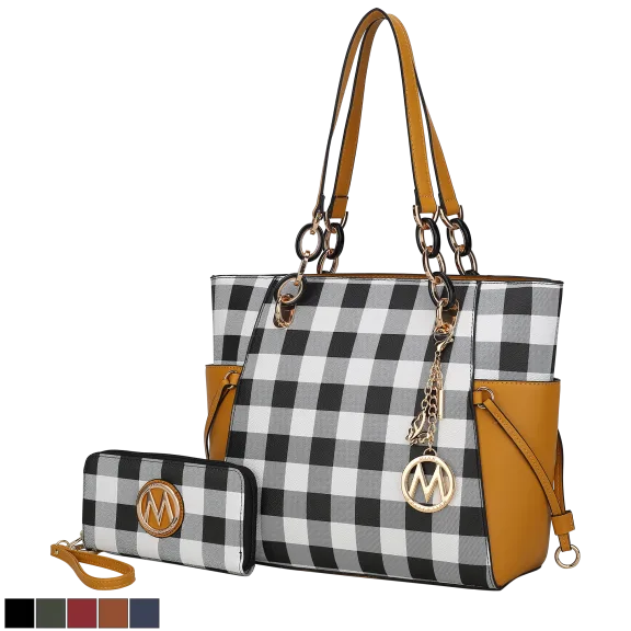 MKF Collection Yale Checkered Tote Bag with Wallet by Mia K.