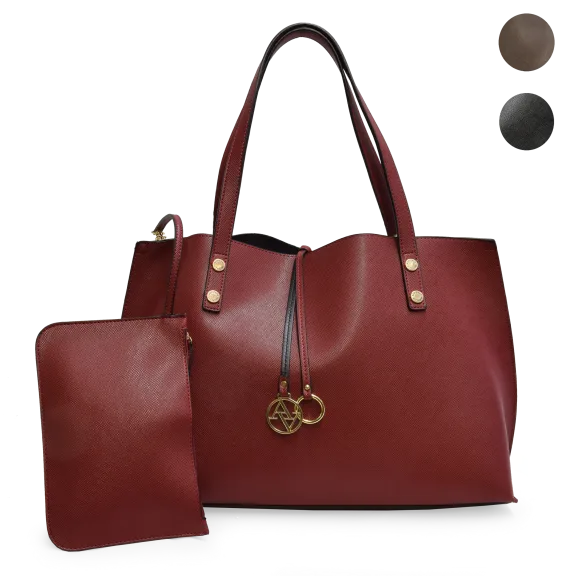 Adrienne Vittadini Saffiano Tote with Accessory Pouch