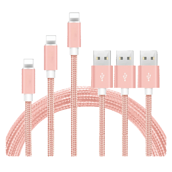 3-Pack: 10FT Fast Charge Heavy Duty Braided iPhone Lightning USB Cable