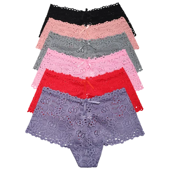6-Pack: Angelina Lace Cheeky Thong Panties