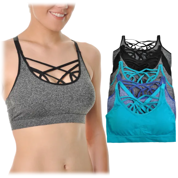 6-Pack: Angelina Seamless Crossback Bralette with Strappy Front Detail