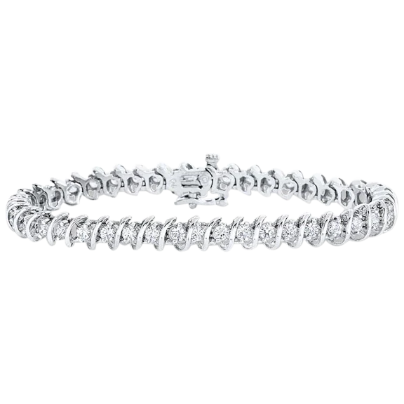Tamborat Lab Created White Topaz Swirl Cut Tennis Bracelet