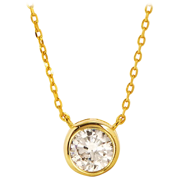 Savvy Cie 18K Gold Over Stainless Steel 1 Carat Bezel Cubic Zirconia Necklace