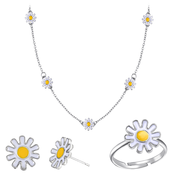 Golden NYC Jewelry 3-Piece Silvertone Yellow Enamel Floral Set