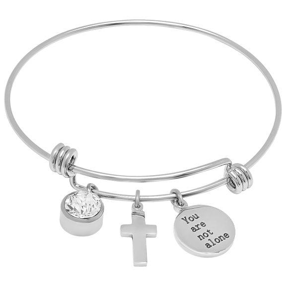 Ladies Cross, Adorned Swarovski Crystal, & "You Are Not Alone" Pendant Bracelet
