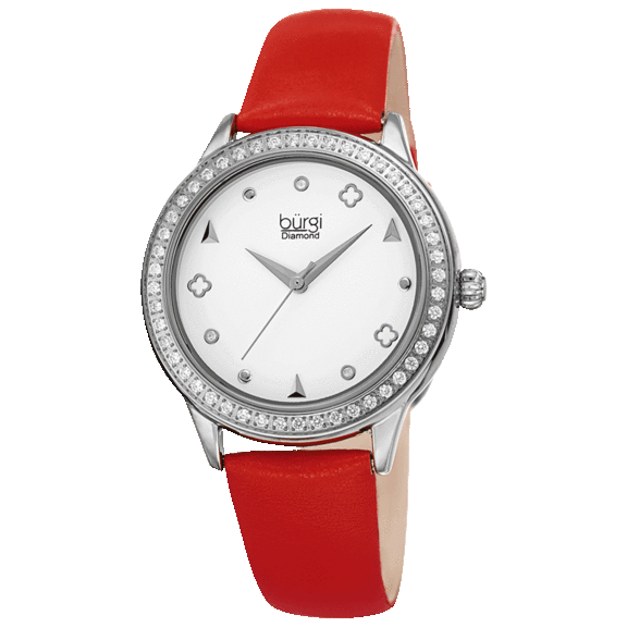Burgi Women's Diamond Series Leather Watch with White Playful Dial