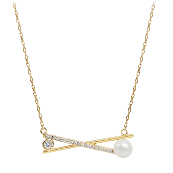 Savvy Cie 18K Gold Over Sterling Cultured Pearl CZ Necklace