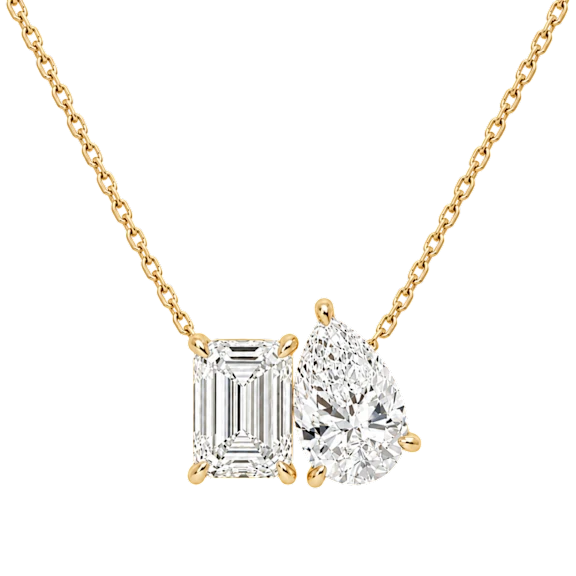 Saffron Toi et Moi Pear & Emerald Cut Cubic Zirconia Double Pendant Necklace