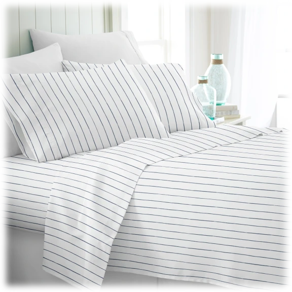 Cloth & Gable Premium 4-Piece Distressed Field Stripe Pattern Bed Sheet Set
