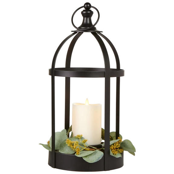 Matchless Flameless Candle with Eucalyptus Wreath Lantern