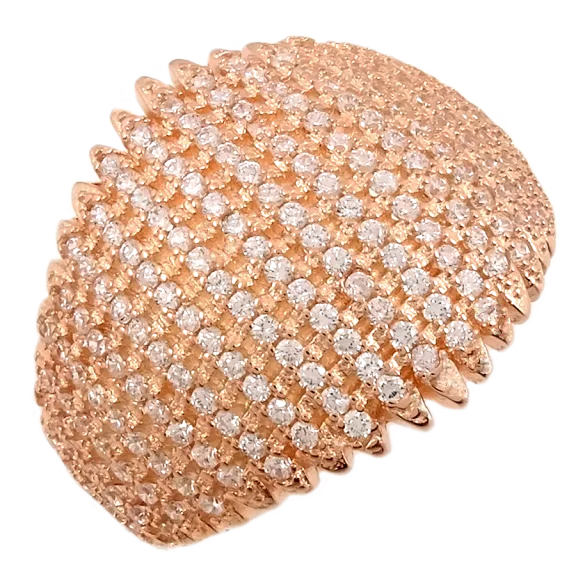 Savvy Cie 18K Rose Gold Vermeil Pave CZ Curved Bombay Ring