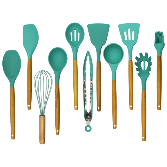 Cheer Collection 11-Piece Silicone Spatula Set with Wooden Handles