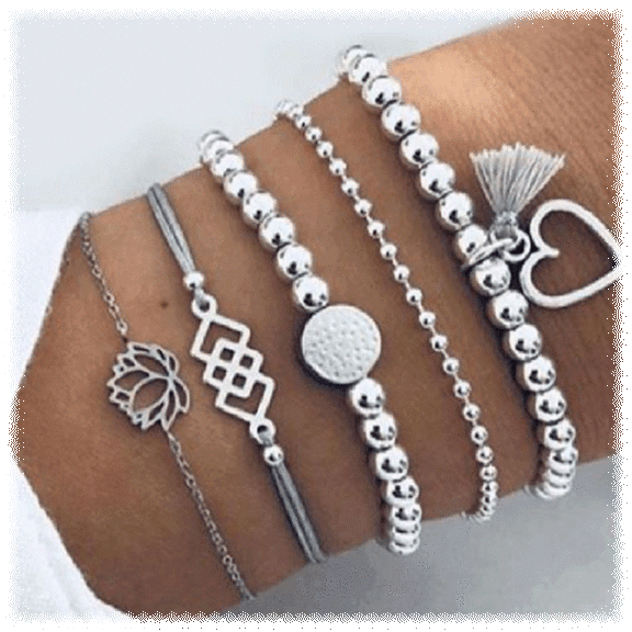 Golden NYC Jewelry 5-Piece Silvertone Bracelet Set