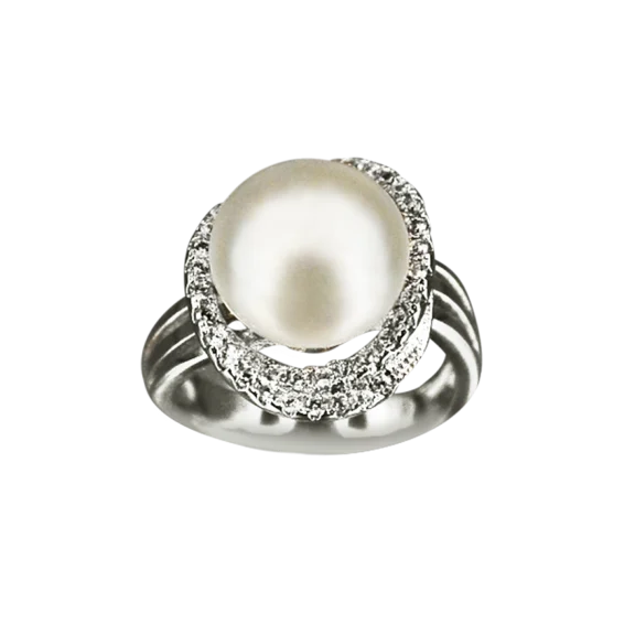 BORA BORA COLLECTION Laurel Wreath Diamond Encrusted White Pearl Ring