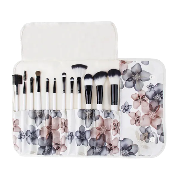 Zoë Ayla Professional 12-Piece Floral Makeup Brush Set with Vegan Leather Travel