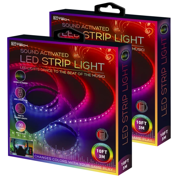 2-Pack SimplyTech 10ft Sound Activated LED Strip Lights with Remote Control