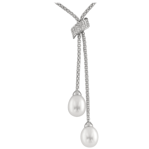 Splendid Pearls 7-8mm Pearl & Sterling Silver Drop Necklace